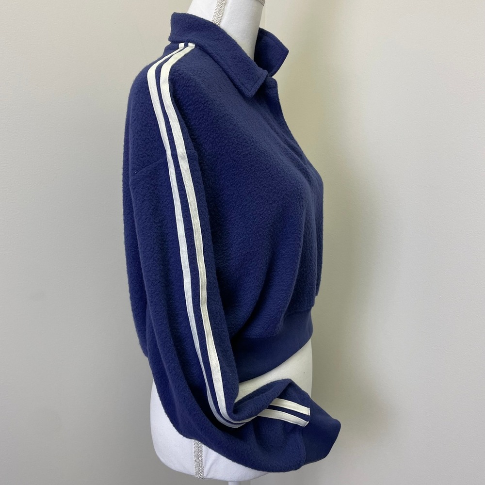 PINK Victorias Secret Navy Blue Cropped Fleece Polo Pullover Sweatshirt Medium - Picture 4 of 16